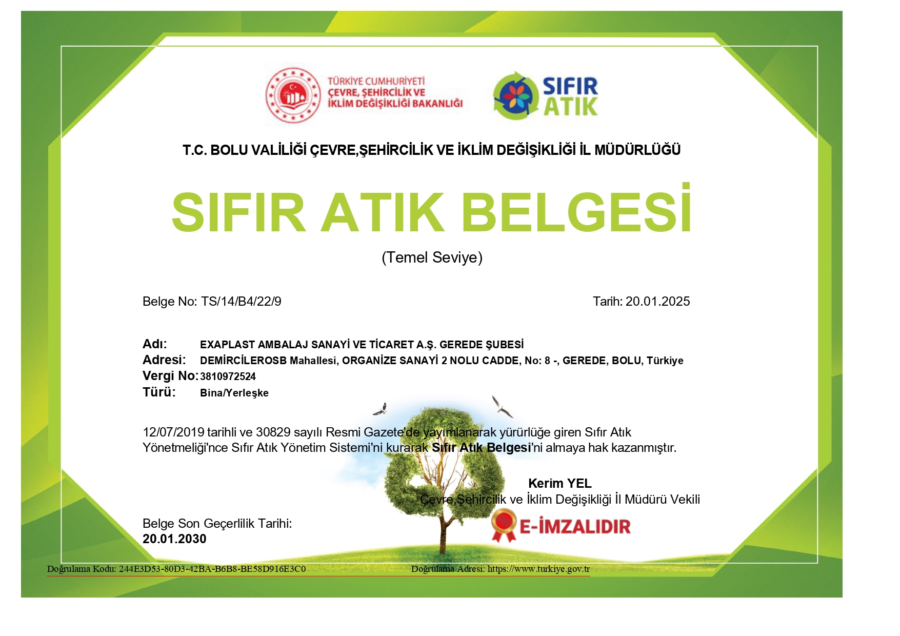 EXAPLAST Belgesi